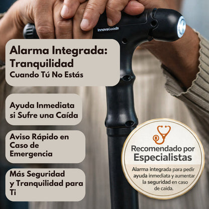 ¡Bastón Extensible Con Luz Led, Alarma, Base Estable Y Pinza Recoge objetos!